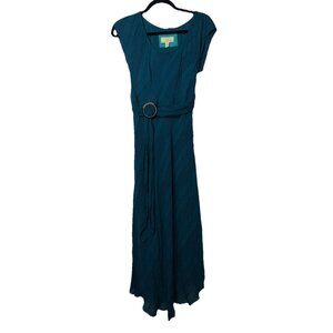 Moulinette Soeurs Anthropologie Maxi Dress Belted Size 0 Teal Side Zip Women’s H